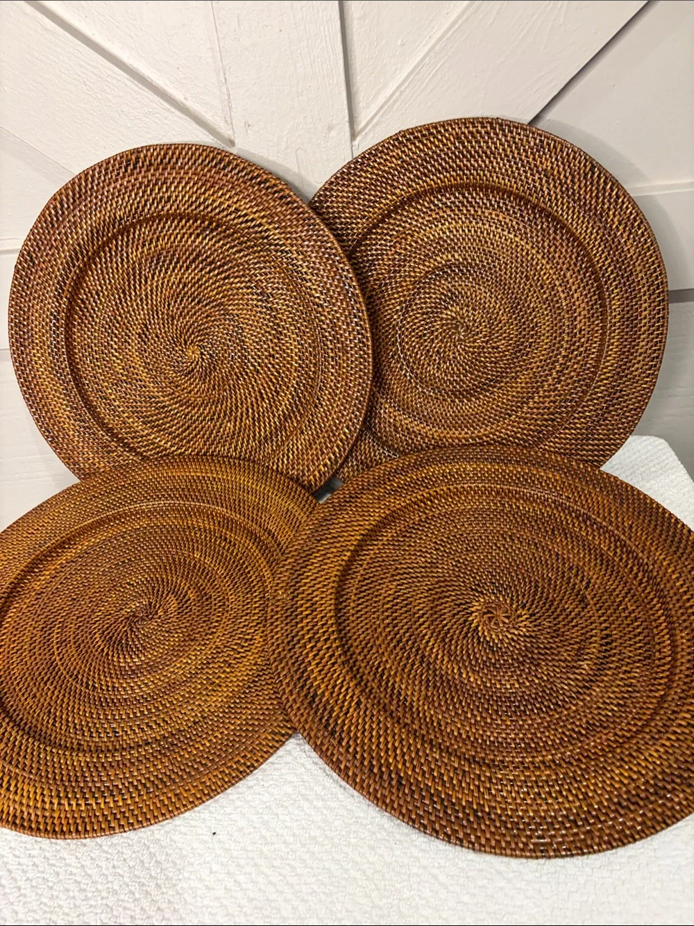 Williams Sonoma Nito Handwoven Charger Plates Set of 4 Caramel Brown 13